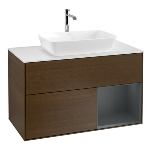 V&B Waschtischunterschrank Wandbeleuchtung Finion 100, Pl wh. m, Reg md m Lac, wal ven