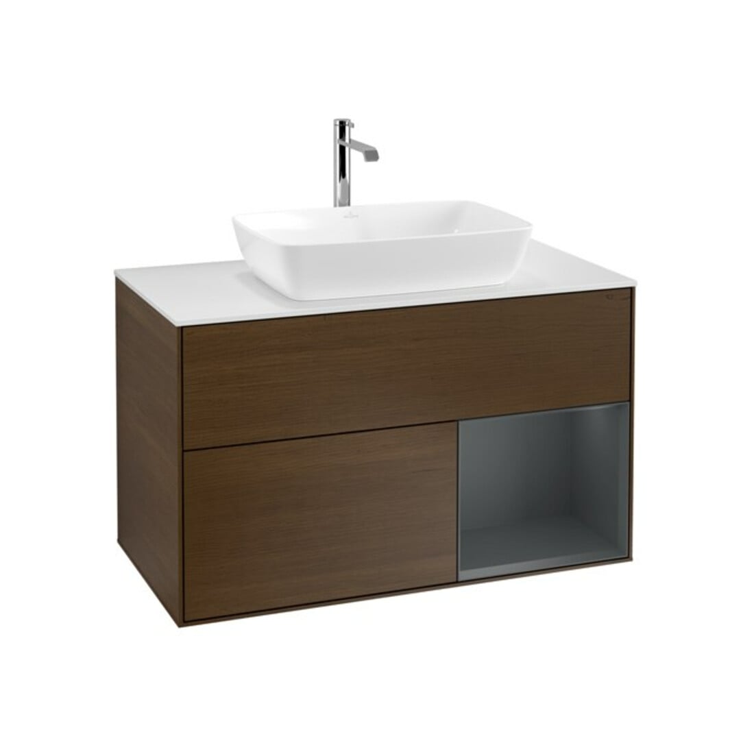 V&B Waschtischunterschrank Wandbeleuchtung Finion 100, Pl wh. m, Reg md m Lac, wal ven