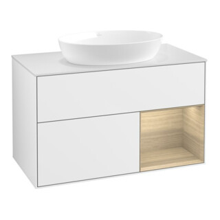 V&B Waschtischunterschrank Wandbeleuchtung Finion 100, Pl wh. m, Reg Oa ven, glo wh. Lac