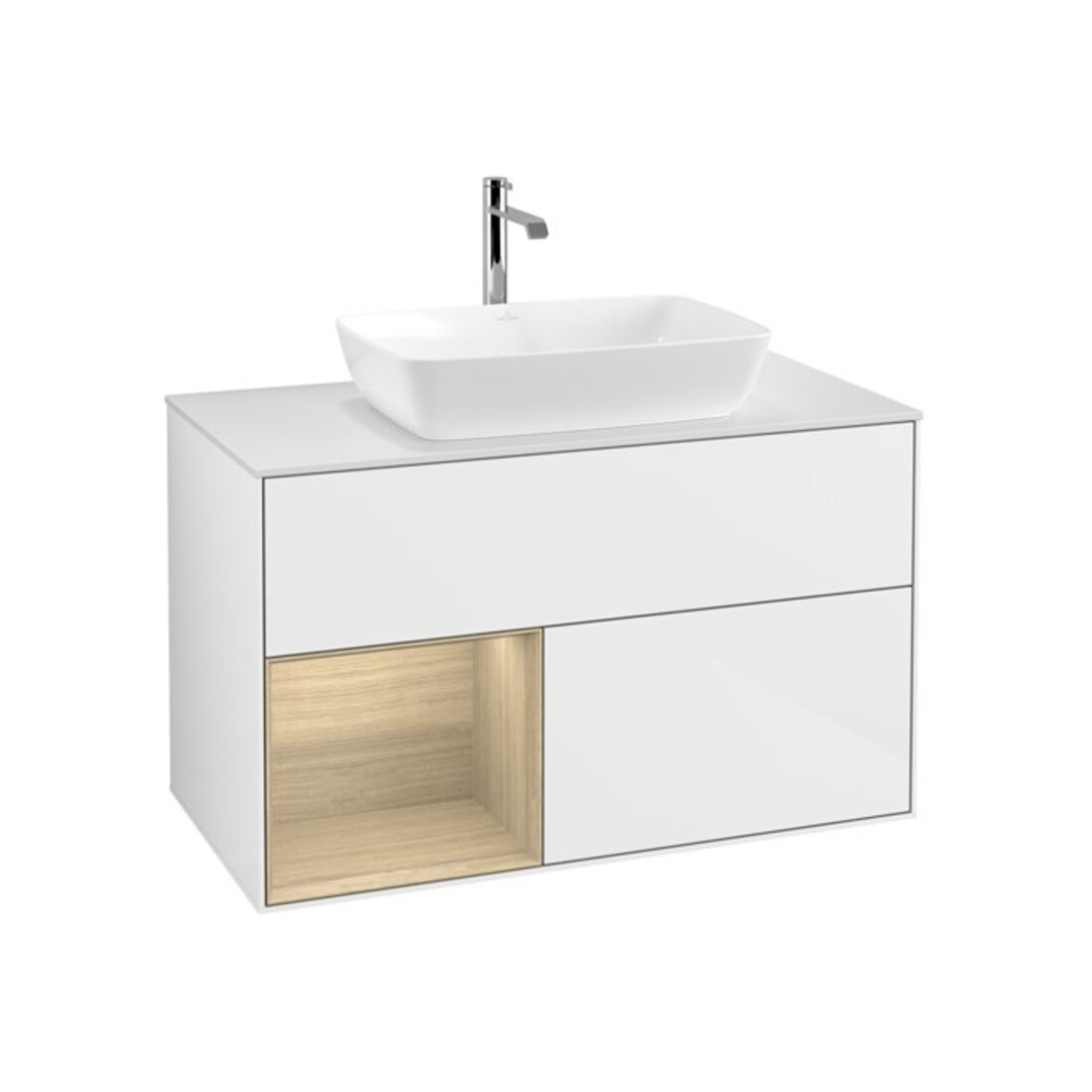 V&B Waschtischunterschrank Wandbeleuchtung Finion 100, Pl wh. m, Reg Oa ven, glo wh. Lac
