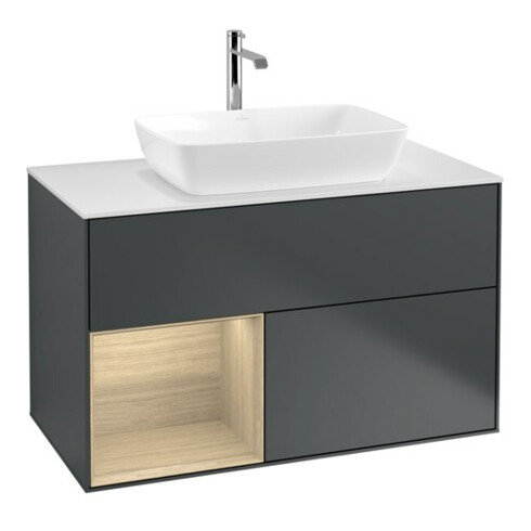 V&B Waschtischunterschrank Wandbeleuchtung Finion 100, Pl wh. m, Reg Oa ven, md bl. m Lac