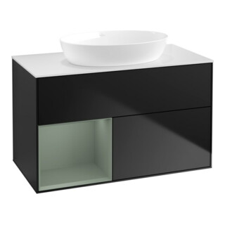V&B Waschtischunterschrank Wandbeleuchtung Finion 100, Pl wh. m, Reg Oli. m Lac, bla m Lac