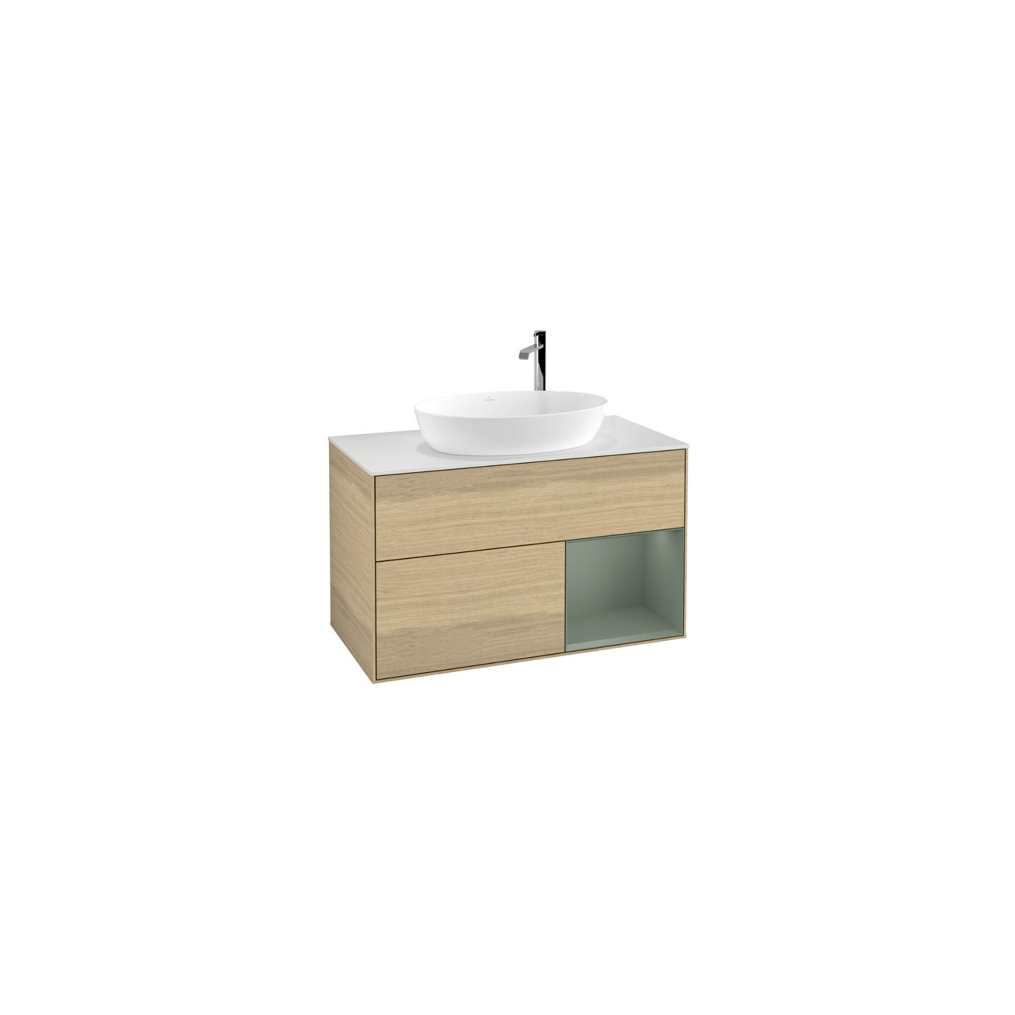 V&B Waschtischunterschrank Wandbeleuchtung Finion 100, Pl wh. m, Reg Oli. m Lac, Oa ven ; Villeroy & Boch