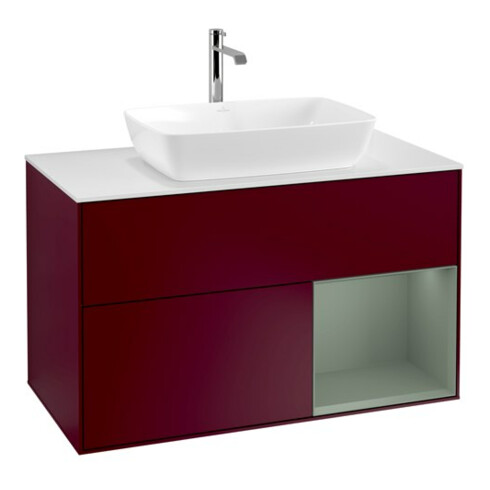 V&B Waschtischunterschrank Wandbeleuchtung Finion 100, Pl wh. m, Reg Oli. m Lac, Peo m
