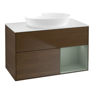 V&B Waschtischunterschrank Wandbeleuchtung Finion 100, Pl wh. m, Reg Oli. m Lac, wal ven