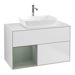 V&B Waschtischunterschrank Wandbeleuchtung Finion 100, Pl wh. m, Reg Oli. m Lac, wh. m Lac