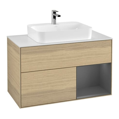 V&B Waschtischunterschrank Wandbeleuchtung Finion 100, Pl wh. m, Reg re Anthrac. m, Oa ven