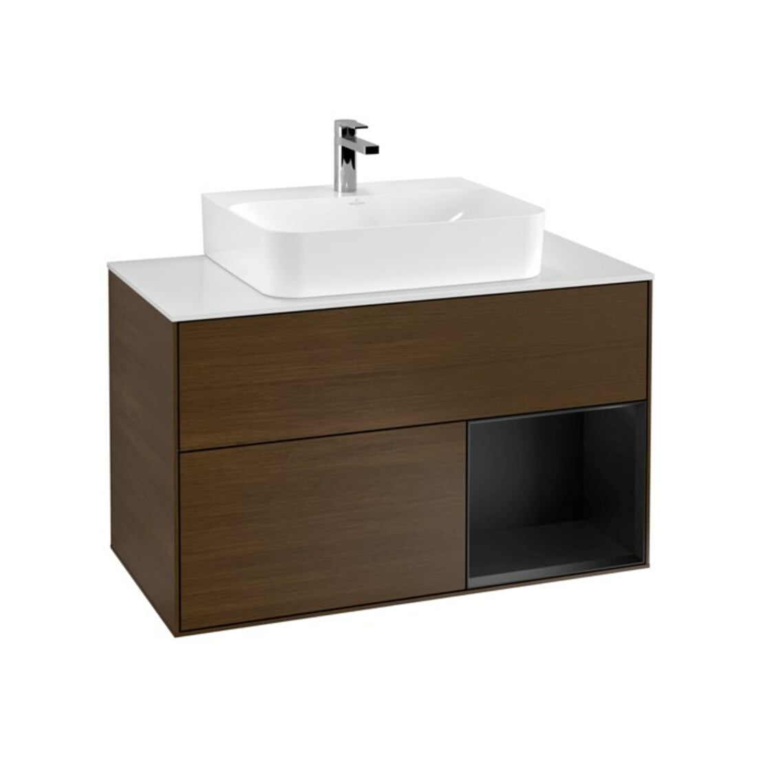 V&B Waschtischunterschrank Wandbeleuchtung Finion 100, Pl wh. m, Reg re bla m Lac, wal ven