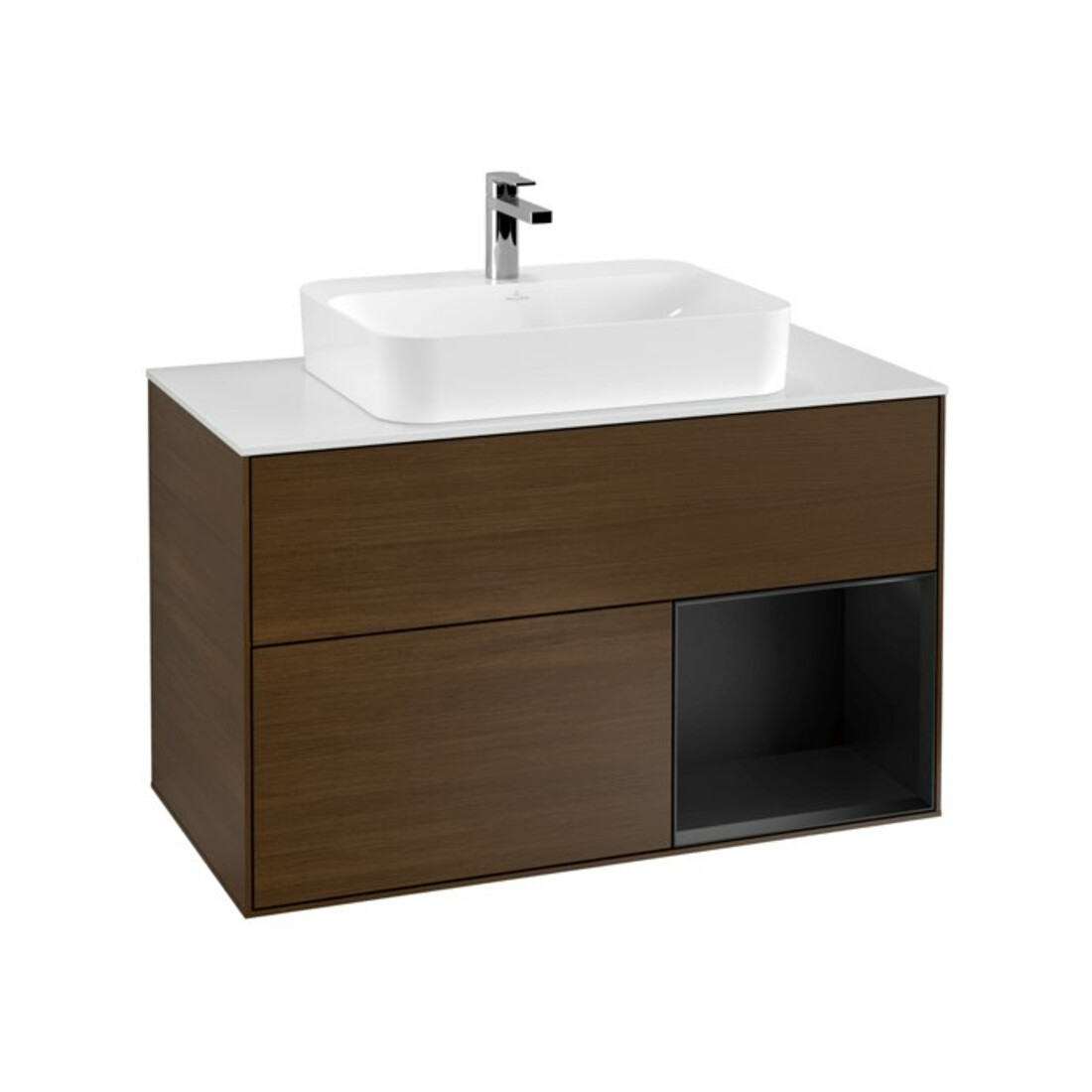 V&B Waschtischunterschrank Wandbeleuchtung Finion 100, Pl wh. m, Reg re bla m Lac, wal ven