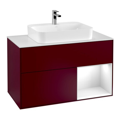 V&B Waschtischunterschrank Wandbeleuchtung Finion 100, Pl wh. m, Reg re glo wh. Lac, Peo m