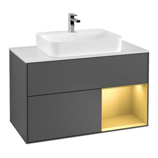 V&B Waschtischunterschrank Wandbeleuchtung Finion 100, Pl wh. m, Reg re gol m, Anthrac. m