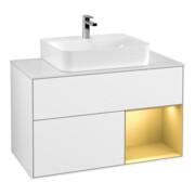 V&B Waschtischunterschrank Wandbeleuchtung Finion 100, Pl wh. m, Reg re gol m, glo wh. Lac