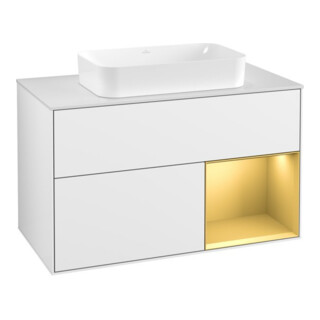 V&B Waschtischunterschrank Wandbeleuchtung Finion 100, Pl wh. m, Reg re gol m, glo wh. Lac
