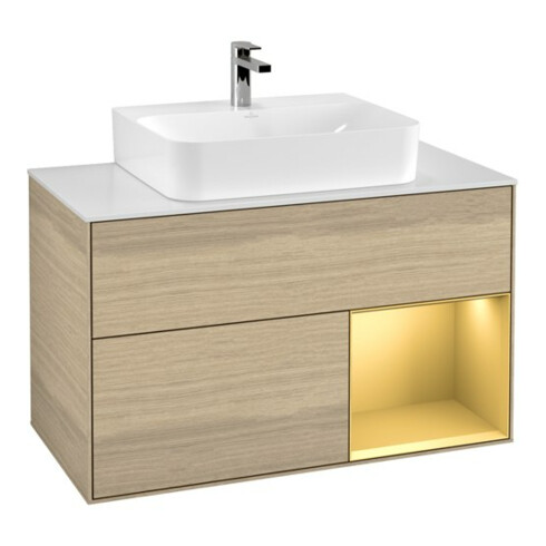 V&B Waschtischunterschrank Wandbeleuchtung Finion 100, Pl wh. m, Reg re gol m, Oa ven