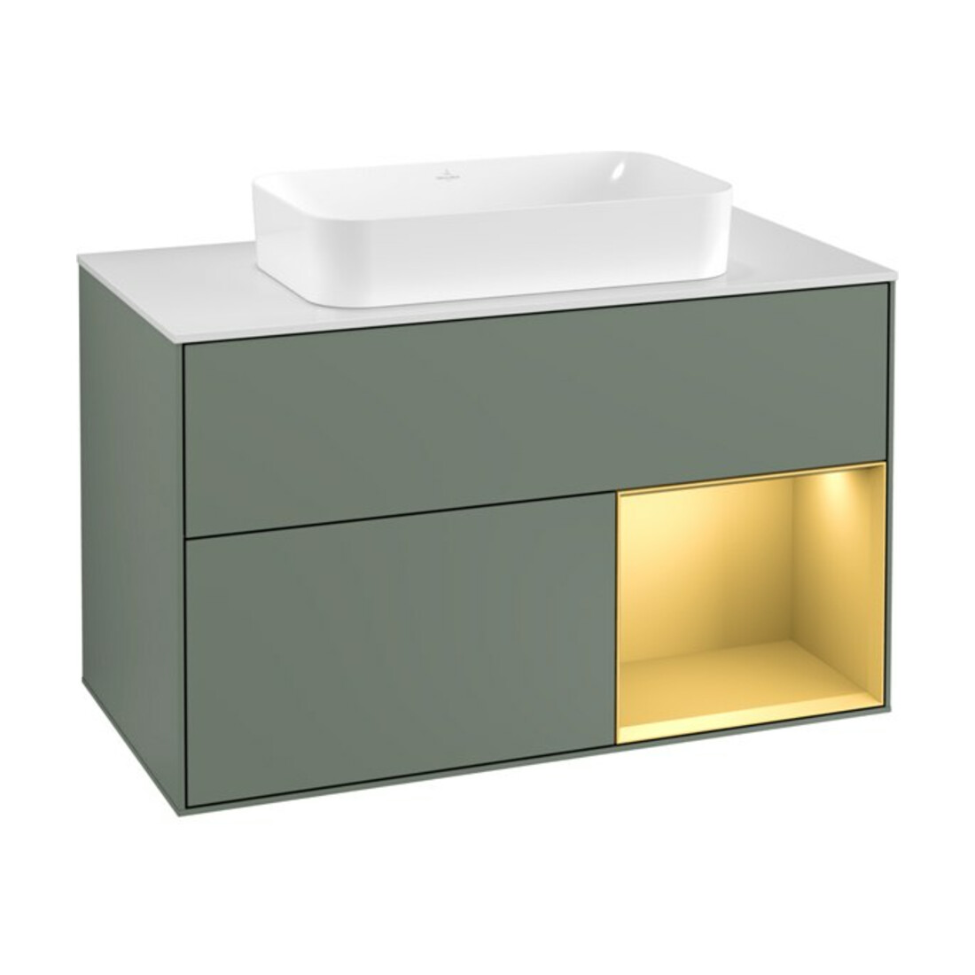 V&B Waschtischunterschrank Wandbeleuchtung Finion 100, Pl wh. m, Reg re gol m, Oli. m Lac