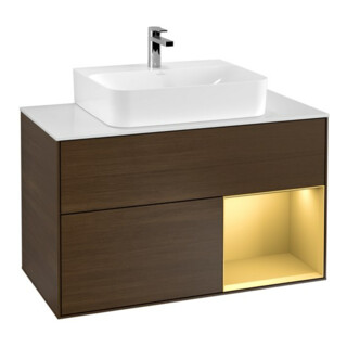 V&B Waschtischunterschrank Wandbeleuchtung Finion 100, Pl wh. m, Reg re gol m, wal ven