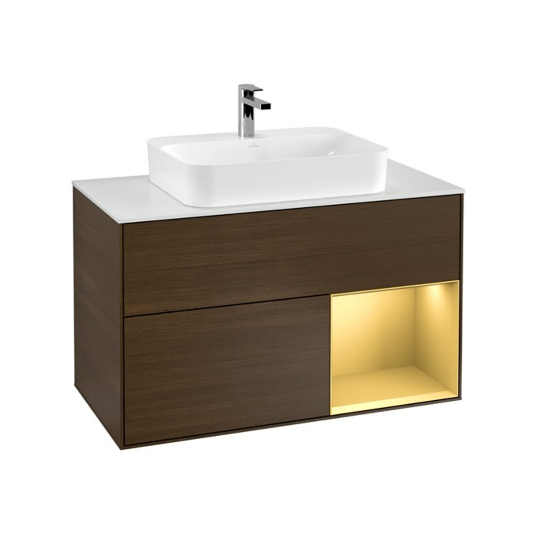 V&B Waschtischunterschrank Wandbeleuchtung Finion 100, Pl wh. m, Reg re gol m, wal ven