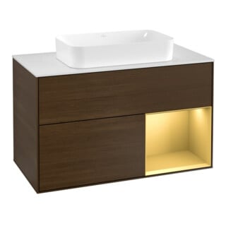 V&B Waschtischunterschrank Wandbeleuchtung Finion 100, Pl wh. m, Reg re gol m, wal ven
