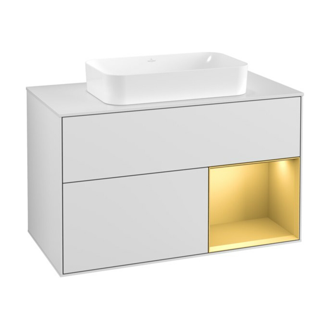 V&B Waschtischunterschrank Wandbeleuchtung Finion 100, Pl wh. m, Reg re gol m, wh. m Lac