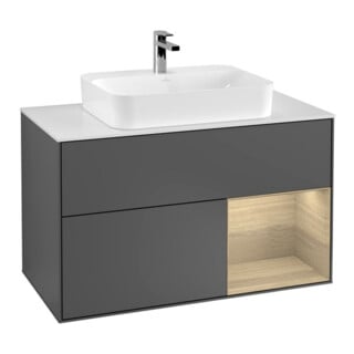 V&B Waschtischunterschrank Wandbeleuchtung Finion 100, Pl wh. m, Reg re Oa ven, Anthrac. m