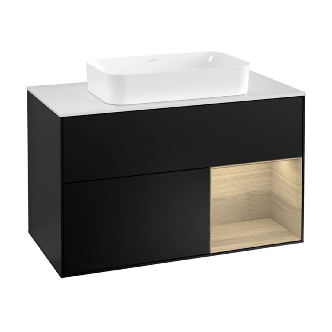 V&B Waschtischunterschrank Wandbeleuchtung Finion 100, Pl wh. m, Reg re Oa ven, bla m Lac