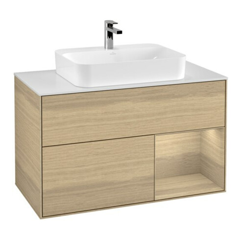V&B Waschtischunterschrank Wandbeleuchtung Finion 100, Pl wh. m, Reg re Oa ven, Oa ven