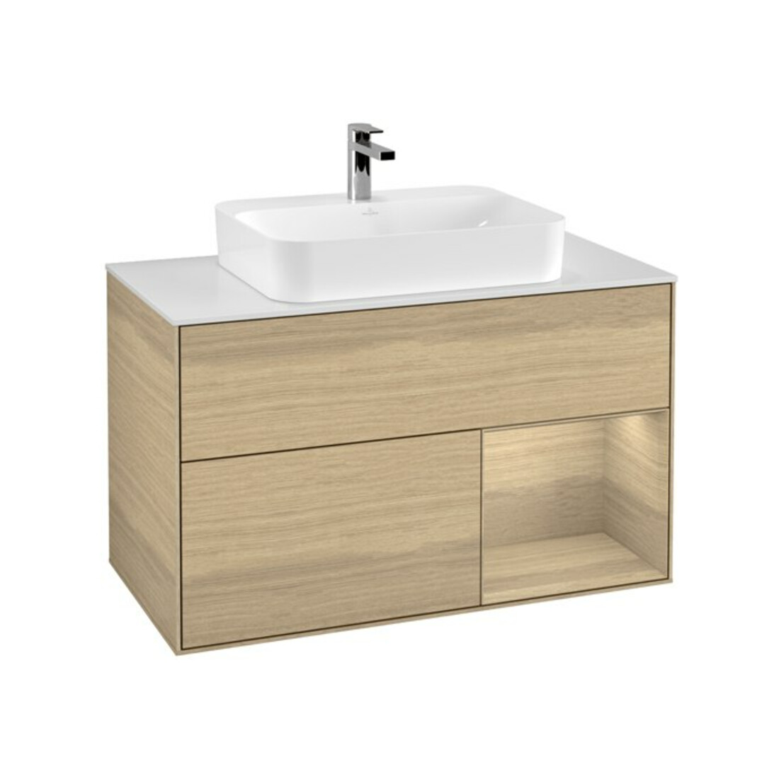 V&B Waschtischunterschrank Wandbeleuchtung Finion 100, Pl wh. m, Reg re Oa ven, Oa ven
