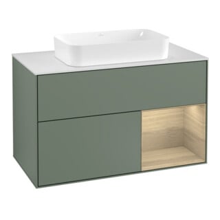 V&B Waschtischunterschrank Wandbeleuchtung Finion 100, Pl wh. m, Reg re Oa ven, Oli. m Lac