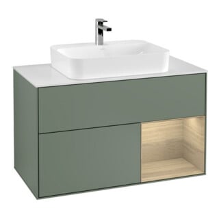 V&B Waschtischunterschrank Wandbeleuchtung Finion 100, Pl wh. m, Reg re Oa ven, Oli. m Lac