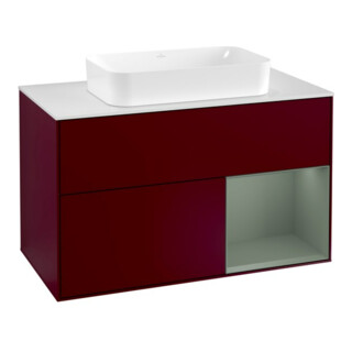 V&B Waschtischunterschrank Wandbeleuchtung Finion 100, Pl wh. m, Reg re Oli. m Lac, Peo m