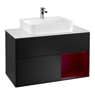 V&B Waschtischunterschrank Wandbeleuchtung Finion 100, Pl wh. m, Reg re Peo, bla m Lac