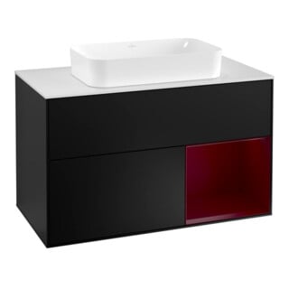 V&B Waschtischunterschrank Wandbeleuchtung Finion 100, Pl wh. m, Reg re Peo, bla m Lac