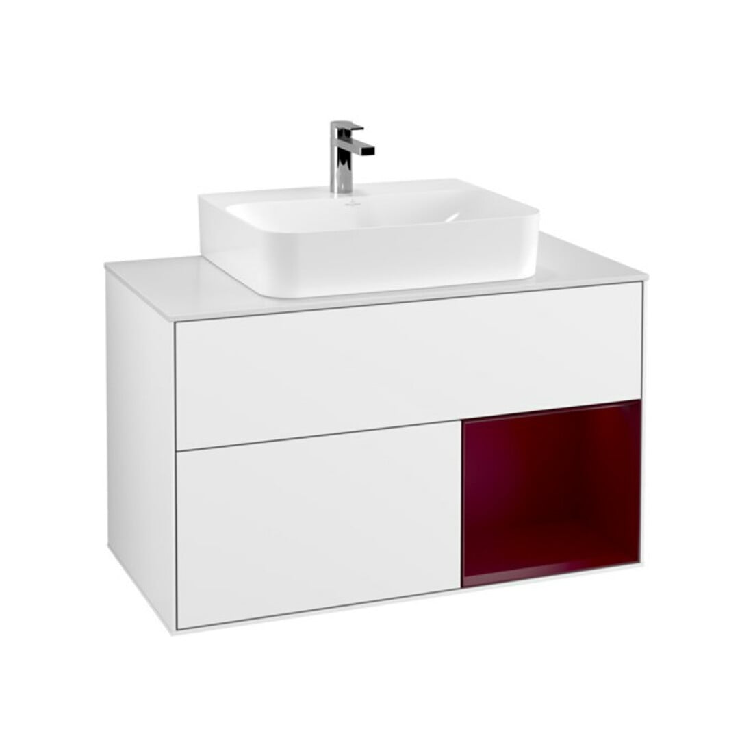 V&B Waschtischunterschrank Wandbeleuchtung Finion 100, Pl wh. m, Reg re Peo, glo wh. Lac