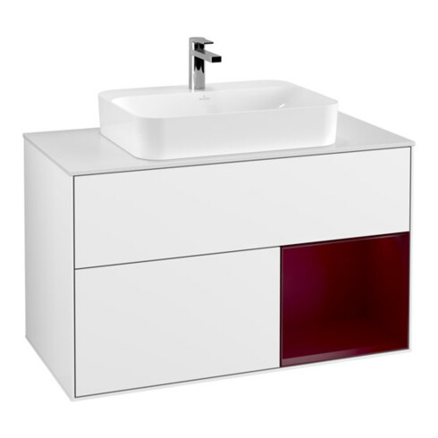 V&B Waschtischunterschrank Wandbeleuchtung Finion 100, Pl wh. m, Reg re Peo, glo wh. Lac