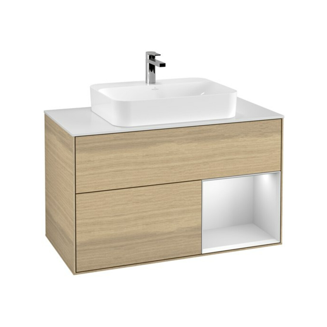 V&B Waschtischunterschrank Wandbeleuchtung Finion 100, Pl wh. m, Reg re wh. m Lac, Oa ven