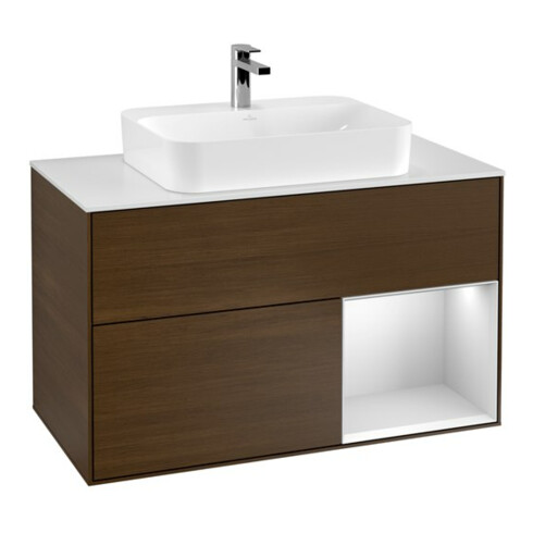 V&B Waschtischunterschrank Wandbeleuchtung Finion 100, Pl wh. m, Reg re wh. m Lac, wal ven