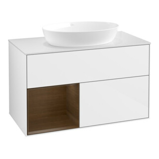 V&B Waschtischunterschrank Wandbeleuchtung Finion 100, Pl wh. m, Reg wal ven, glo wh. Lac