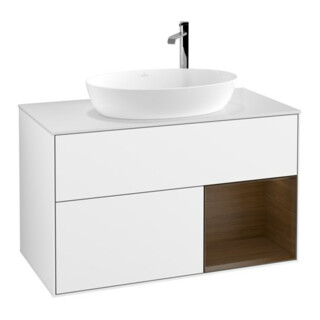 V&B Waschtischunterschrank Wandbeleuchtung Finion 100, Pl wh. m, Reg wal ven, glo wh. Lac
