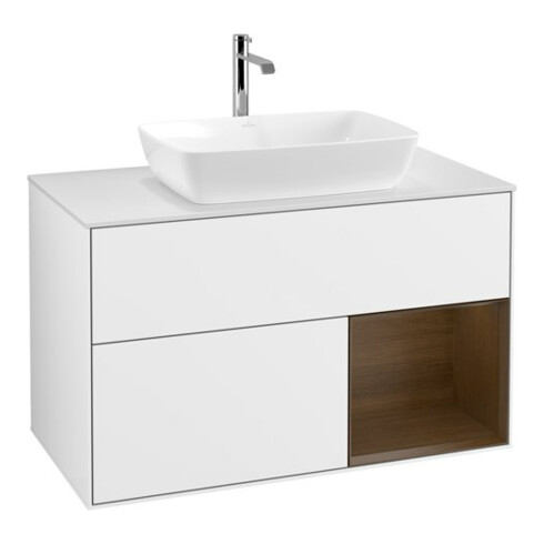 V&B Waschtischunterschrank Wandbeleuchtung Finion 100, Pl wh. m, Reg wal ven, glo wh. Lac
