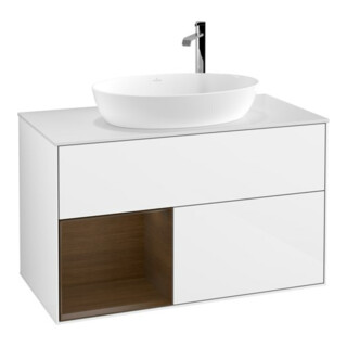 V&B Waschtischunterschrank Wandbeleuchtung Finion 100, Pl wh. m, Reg wal ven, glo wh. Lac