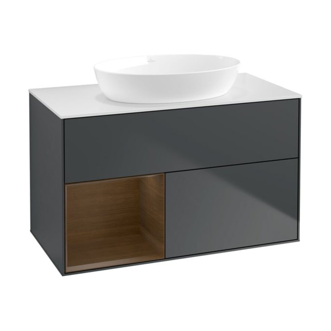 V&B Waschtischunterschrank Wandbeleuchtung Finion 100, Pl wh. m, Reg wal ven, md bl. m Lac