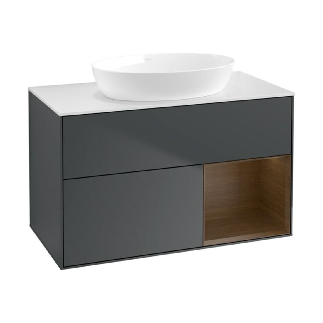 V&B Waschtischunterschrank Wandbeleuchtung Finion 100, Pl wh. m, Reg wal ven, md bl. m Lac