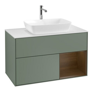 V&B Waschtischunterschrank Wandbeleuchtung Finion 100, Pl wh. m, Reg wal ven, Oli. m Lac