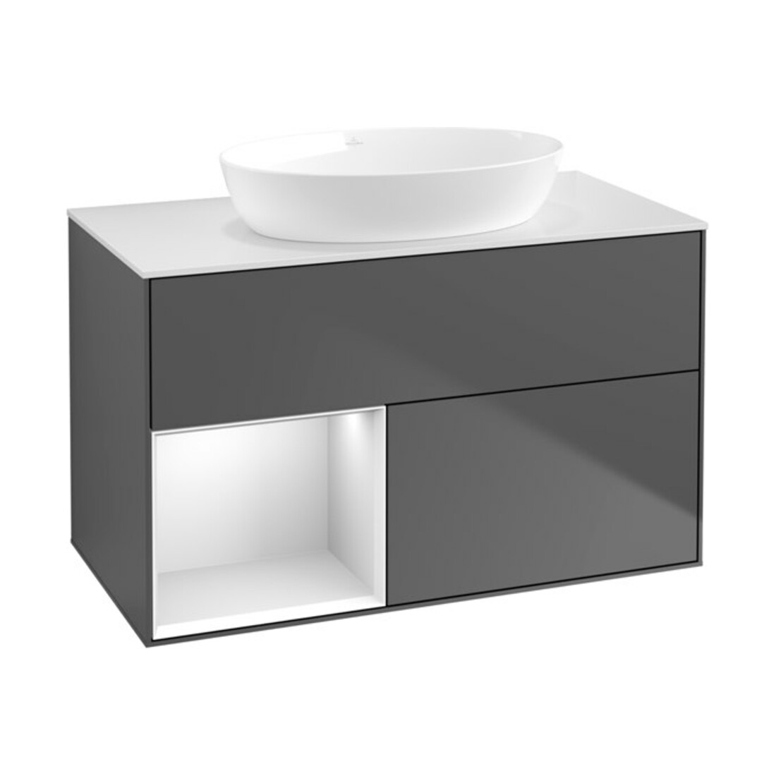 V&B Waschtischunterschrank Wandbeleuchtung Finion 100, Pl wh. m, Reg wh. m Lac, Anthrac. m