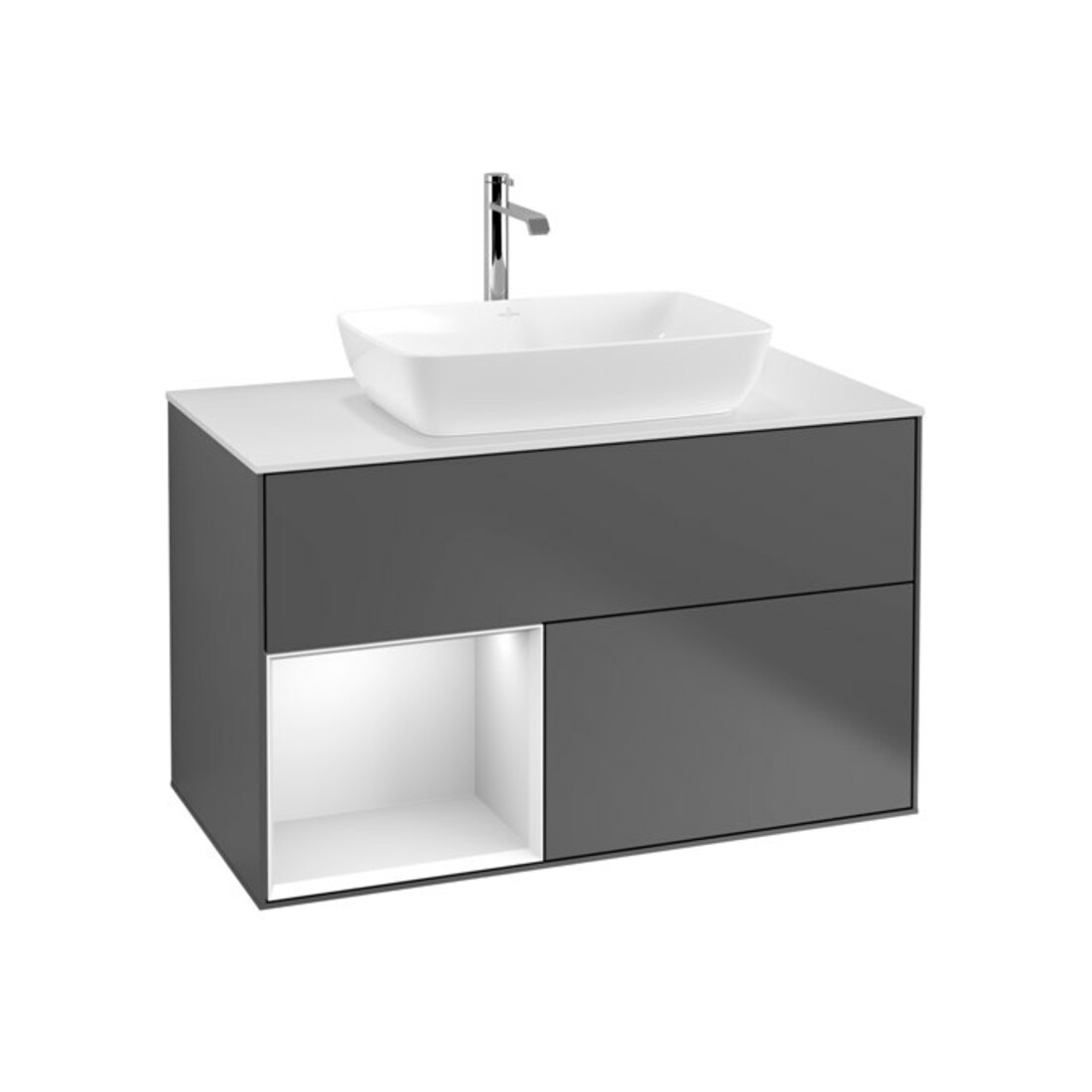 V&B Waschtischunterschrank Wandbeleuchtung Finion 100, Pl wh. m, Reg wh. m Lac, Anthrac. m
