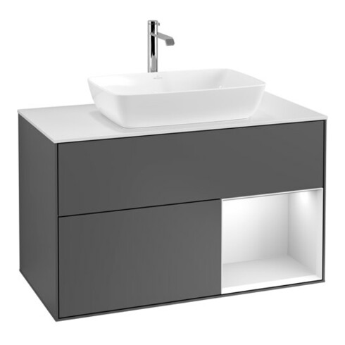 V&B Waschtischunterschrank Wandbeleuchtung Finion 100, Pl wh. m, Reg wh. m Lac, Anthrac. m