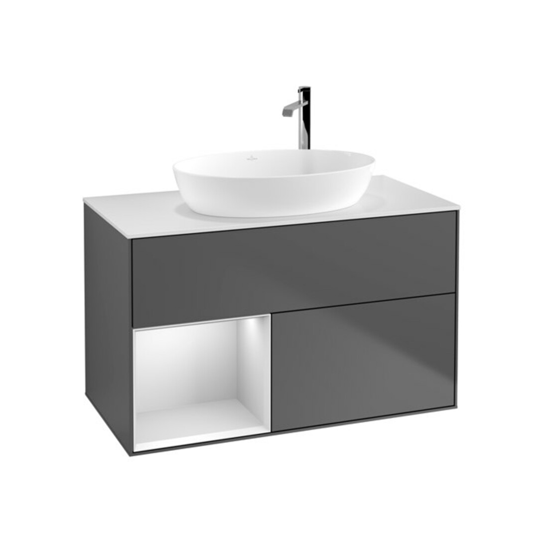 V&B Waschtischunterschrank Wandbeleuchtung Finion 100, Pl wh. m, Reg wh. m Lac, Anthrac. m