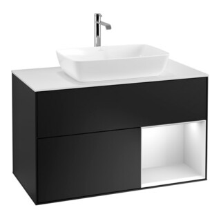 V&B Waschtischunterschrank Wandbeleuchtung Finion 100, Pl wh. m, Reg wh. m Lac, bla m Lac
