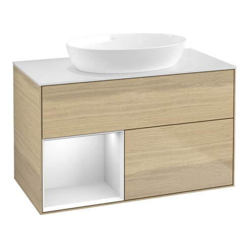 V&B Waschtischunterschrank Wandbeleuchtung Finion 100, Pl wh. m, Reg wh. m Lac, Oa ven
