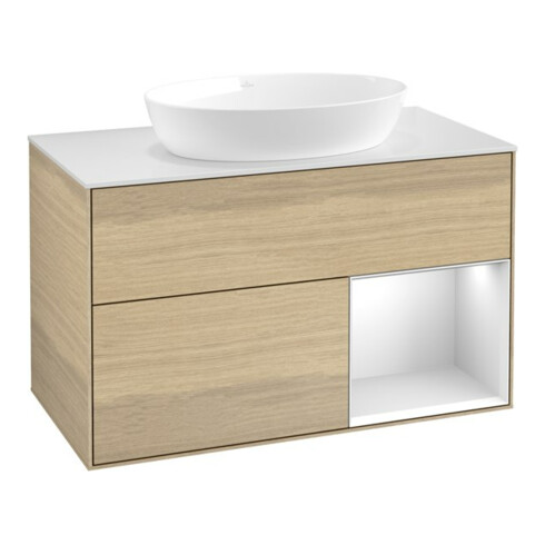 V&B Waschtischunterschrank Wandbeleuchtung Finion 100, Pl wh. m, Reg wh. m Lac, Oa ven